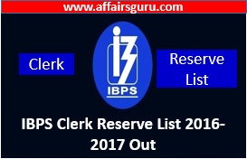 IBPS Clerk Reserve List 2016-2017 Out