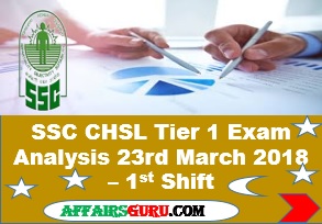 SSC CHSL Tier 1 Exam Analysis 23rd March 2018 Shift 1