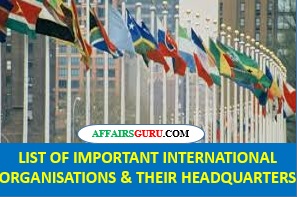 List of International Organisations and their Headquarters PDF