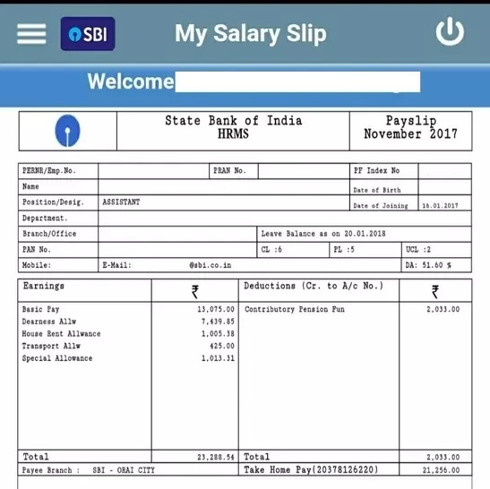 SBI Clerk Salary Slip